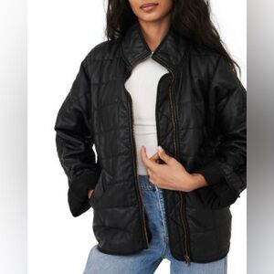 Free People Quilted Vegan Leather Jacket in Black size Medium